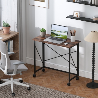 HOMCOM Folding Desk on Wheels Rustic Brown 80cm