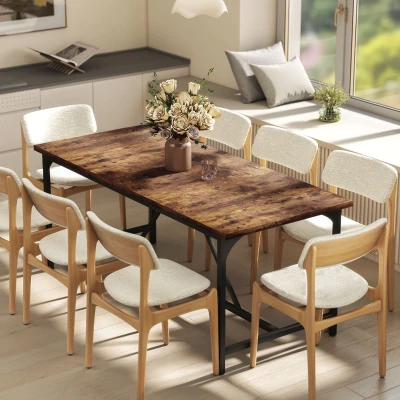 HOMCOM Mesa de Comedor Rectangular para 6-8 Personas Estilo Industrial con Patas de Metal 180x80x75,5 cm Marrón Rústico
