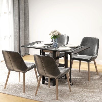 HOMCOM Mesa de cocina mesa de comedor plegable desmontable con 3 estantes 2 abatibles diseño moderno 120 x 60 x 75 cm negro