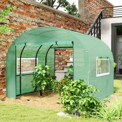 Outsunny Invernadero de jardín túnel Invernadero 6m² PE Alta densidad 135 g/m², con 2 puertas con cremallera 300 x 300 x 200 cm, verde