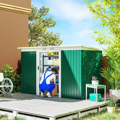 Outsunny Cobertizo de Jardín 213x130x172 cm Caseta de Exterior Metálica para Almacenamiento de Herramientas Verde Oliva