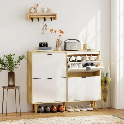 HOMCOM Scarpiera Slim 4 Cassetti Ribalta 20 Paia di Scarpe Bianco