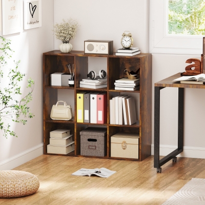 HOMCOM 3-Tier 9-Cube Storage Unit Rustic Brown