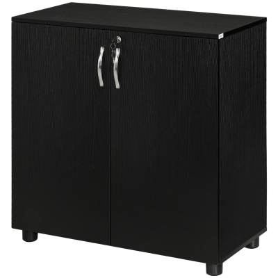Vinsetto Meuble Bureau Noir avec Serrure et Étagère 80x40x80 cm