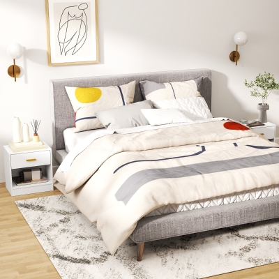 HOMCOM Set 2 Tables de Chevet Bois Blanc avec Tiroir 39x28x41 cm