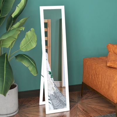 HOMCOM Espejo de Cuerpo Entero 37x157 cm Espejo de Pie Espejo de Pared Forma Rectangular con Marco de Madera Blanco
