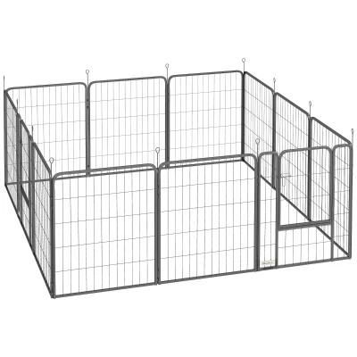 PawHut Parque para Perros de 12 Paneles 68×80 cm Corral Plegable para Perros Medianos con Puertas y Cierre Negro