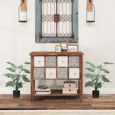HOMCOM Conjunto de 2 Plantas Artificiais Decorativas 65 cm Plantas Artificiais com Vaso e Folhas para Interior Verde
