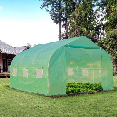 Outsunny Invernadero Caseta con 6 Ventanas Soporte de Acero Estable Gran Entrada Cremallera para Cultivo Plantas Jardín Terraza 350x300x200 cm Verde