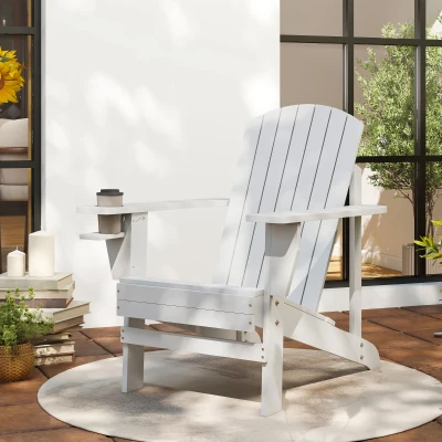 Outsunny Silla Adirondack de Madera con Reposabrazos y Respaldo Alto para Terraza Balcón Exterior 72x95x93 cm Blanco
