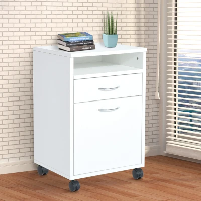 HOMCOM Cajonera tipo Archivador Móvil para Organizar Documentos en Oficina o Hogar Tiene 3 Compartimientos con Ruedas y Freno Color Blanco 40x35x60cm…