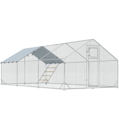 PawHut Galinheiro para Exterior 3x6 m Galinheiro de Aço Galvanizado com Comedouro Suspenso Tipo Espeto Poleiro Anti-UV Prata