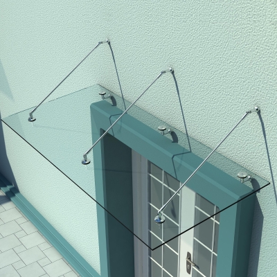 HOMCOM Auvent Marquise de Porte d'Entrée Verre Trempé Transparent Design 200 X 90cm