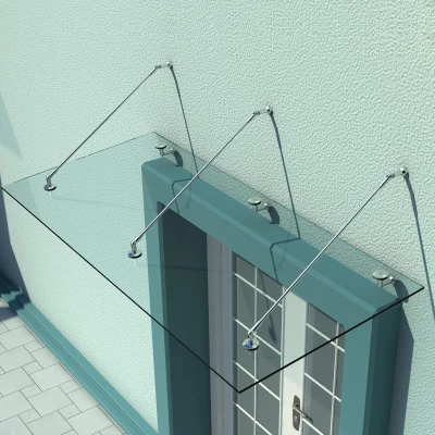 HOMCOM Auvent Marquise de Porte d'Entrée Verre Trempé Transparent Design 200 X 90cm