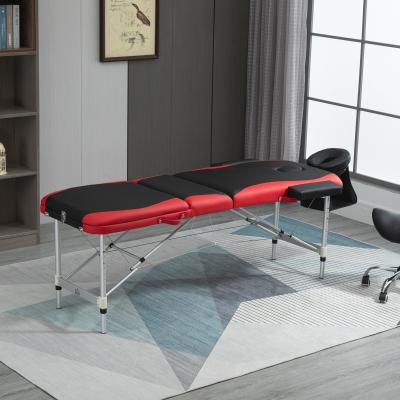 HOMCOM Lit/Table de Massage Cosmetique Pliable en Aluminium 3 Zones Noir et Rouge