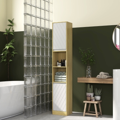 HOMCOM Colonne Salle de Bain Bois 2 Armoires Étagères Chêne Blanc