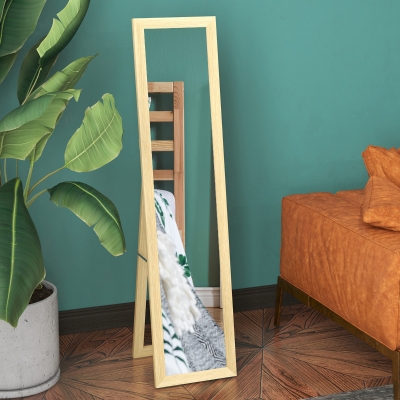 HOMCOM Espelho de Pé 37x155 cm Espelho de Corpo Inteiro Espelho de Parede Retangular com Estrutura de Madeira Cor Madeira