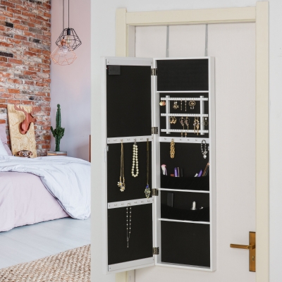 HOMCOM Armoire à Bijoux avec Miroir Multi-rangements éclairage LED à Suspendre Blanc
