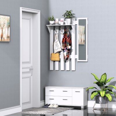 Homcom Ensemble de meubles d'entrée 3 pièces meuble chaussures, miroir et panneau porte-manteau panneaux particules blanc