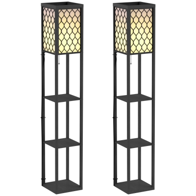 HOMCOM Standing Lamps 3-Shelf Set of 2 - Black