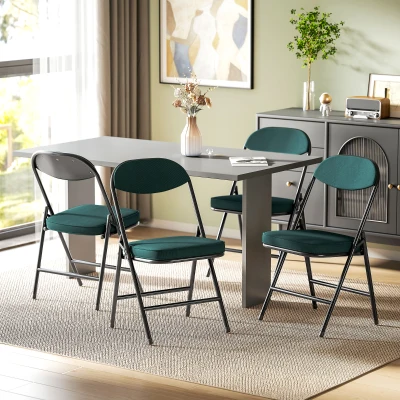HOMCOM Lote de 4 sillas plegables sillas de comedor portátiles con asientos y respaldos acolchados en terciopelo acanalado azul