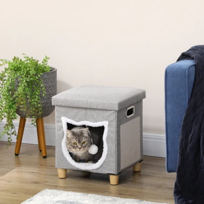 PawHut Casetta per Gatti con Tiragraffi,e Cuscino Crema Grigio