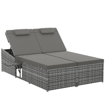 Outsunny 2-Seater Rattan Day Bed Grey with Cushions