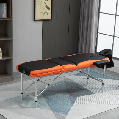 HOMCOM Lit/Table de Massage Cosmetique Pliable en Aluminium 3 Zones Noir et Orange