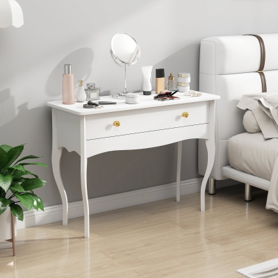 Masă de Toaletă Elegantă cu Sertar Spațios din Lemn Alb 100x40x74 cm