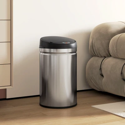 HOMCOM Balde de Lixo de Cozinha Automático 30 L em Aço Inoxidável Sensor Infravermelhos Fecho Automático 32x30,5x51 cm Prata