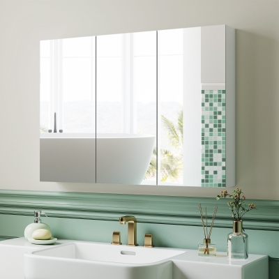 HOMCOM Armoire Murale Salle de Bain 3 Portes Miroir Blanche