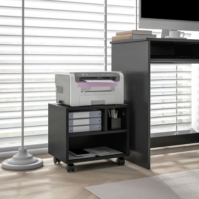 HOMCOM Support Imprimante Rangement Bureau 3 Compartiments Noir