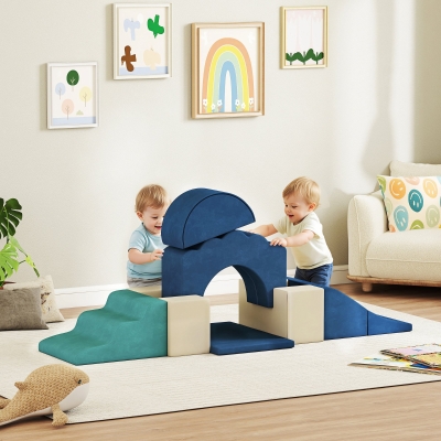 AIYAPLAY Juego de 7 Bloques de Espuma para Niños Bloques de Psicomotricidad Juguete para Aprendizaje para Escalar y Gatear Azul