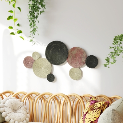 HOMCOM Wall Art a 8 Discos 3D en Metal, 110x7x58 cm, color Bronce, Naranja y Amarillo
