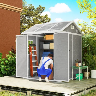 Outsunny Plastic Garden Shed Lockable Wood Effect Grey 6x6ft