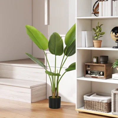 HOMCOM Planta Artificial Decorativa 109 cm Bananeira Artificial com Vaso e Folhas para Interior Casa Sala de Estar Escritório Verde