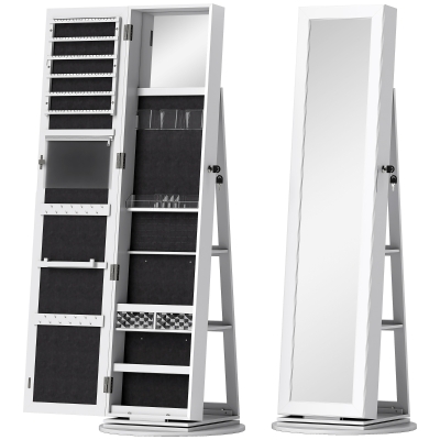 Dulap pentru Bijuterii 3în1 Rotativ, Rafturi și Cheie Alb