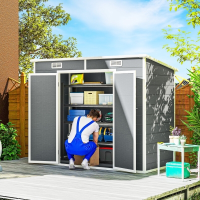 Outsunny Abri de Jardin 2,4x1,3m Résine avec Plancher Gris