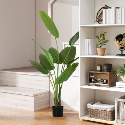 HOMCOM Planta Artificial Decorativa 160 cm Bananeira Artificial com Vaso e Folhas para Interior Casa Sala de Estar Escritório Verde