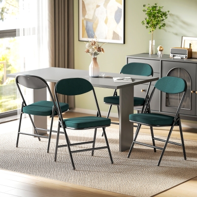 HOMCOM Lot de 4 Chaises Pliantes Velours Bleu Salle à Manger