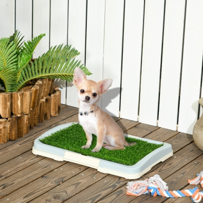 PawHut Bandeja de Entrenamiento para Perros 3 Capas con Césped Artificial, Rejilla y Bandeja Inferior, 46.5x34x5.5 cm
