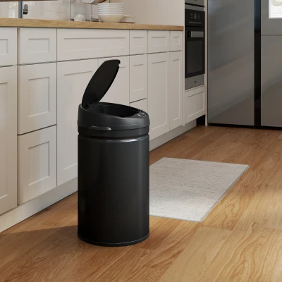 HOMCOM Balde de Lixo de Cozinha Automático 30 L em Aço Inoxidável Sensor Infravermelhos Fecho Automático 32x30,5x51 cm Preto