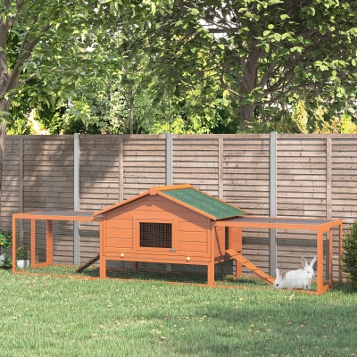 PawHut Clapier cage à lapins rongeurs XXL étage toit bitumé tiroir déjection 3,09L x 0,79l x 0,86H m bois massif pin pré-huilé