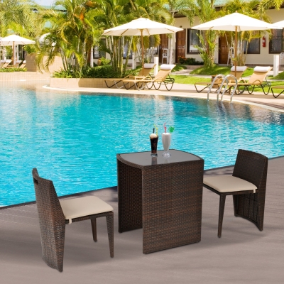 Outsunny Salon Jardin 3pcs Résine Tressée Chocolat Verre Trempé