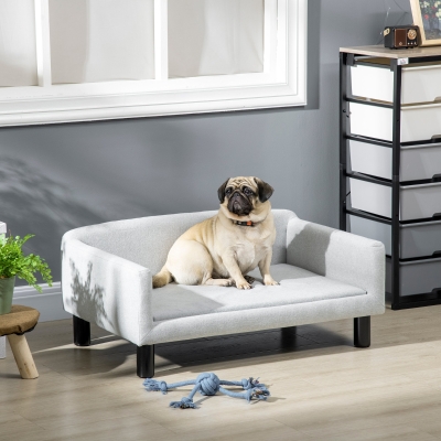 PawHut Canapé pour Chiens Velours Gris Clair 82x54x36 cm