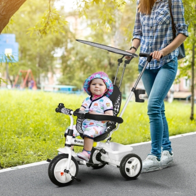 HOMCOM Triciclo per Bambini con Maniglione di Spinta Bianco Nero