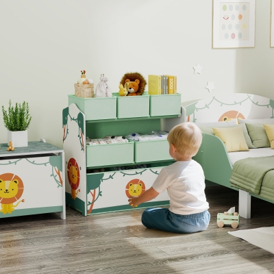 AIYAPLAY Étagère Enfant 3 Niveaux avec 6 Boîtes Tissu Vert