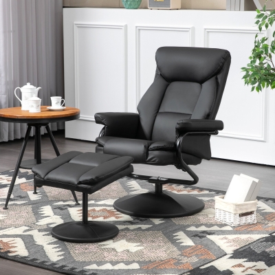 HOMCOM Swivel Recliner Chair PU Leather with Footstool Black