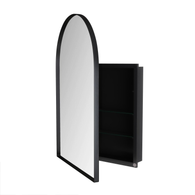 Armoire murale avec miroir arqué et cadre en métal, Noir