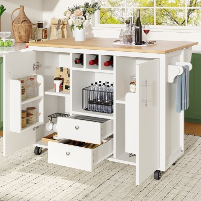 Kitchen Island Trolley with Folding Worktop, White